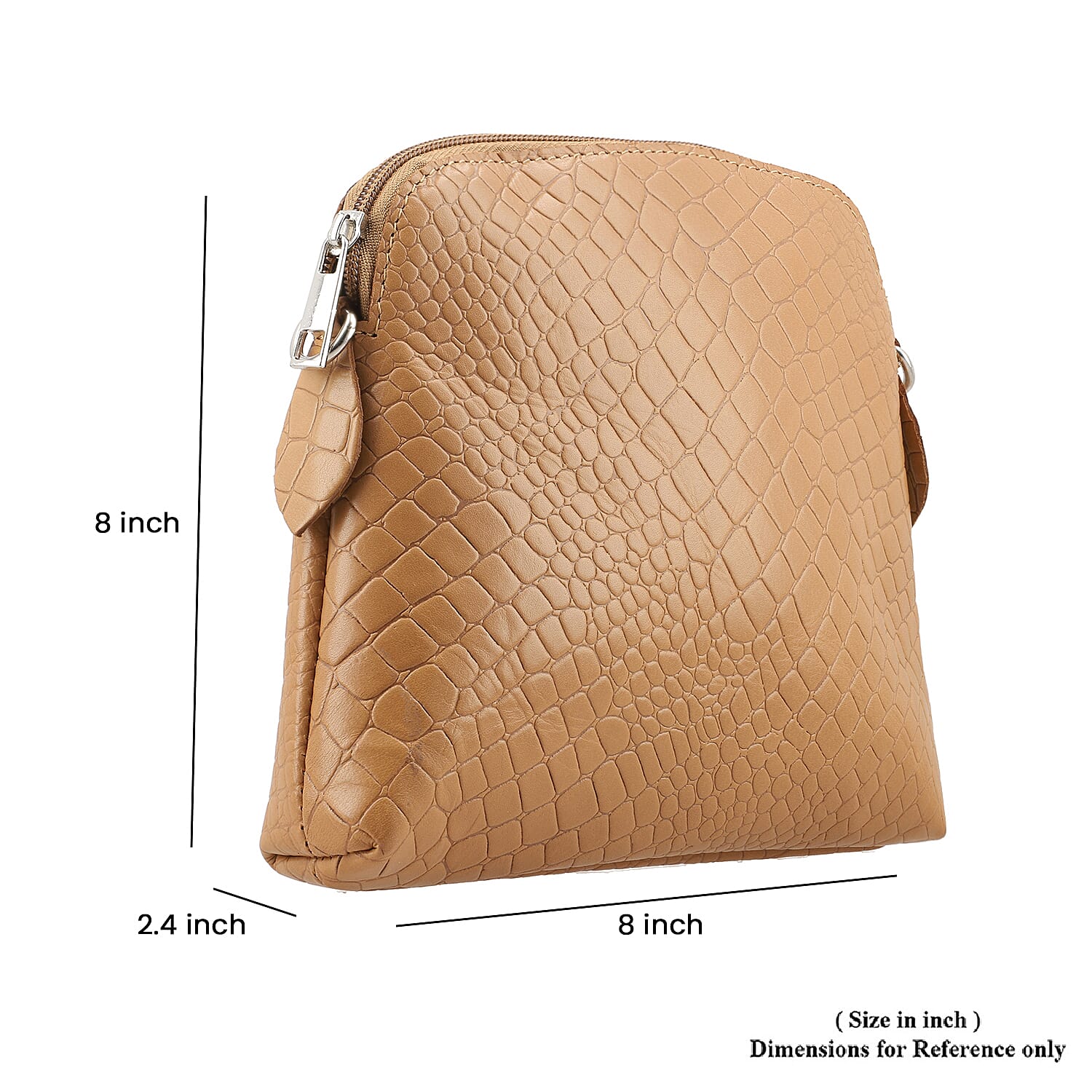 Genuine Leather Croc Embossed Crossbody Bag - Tan