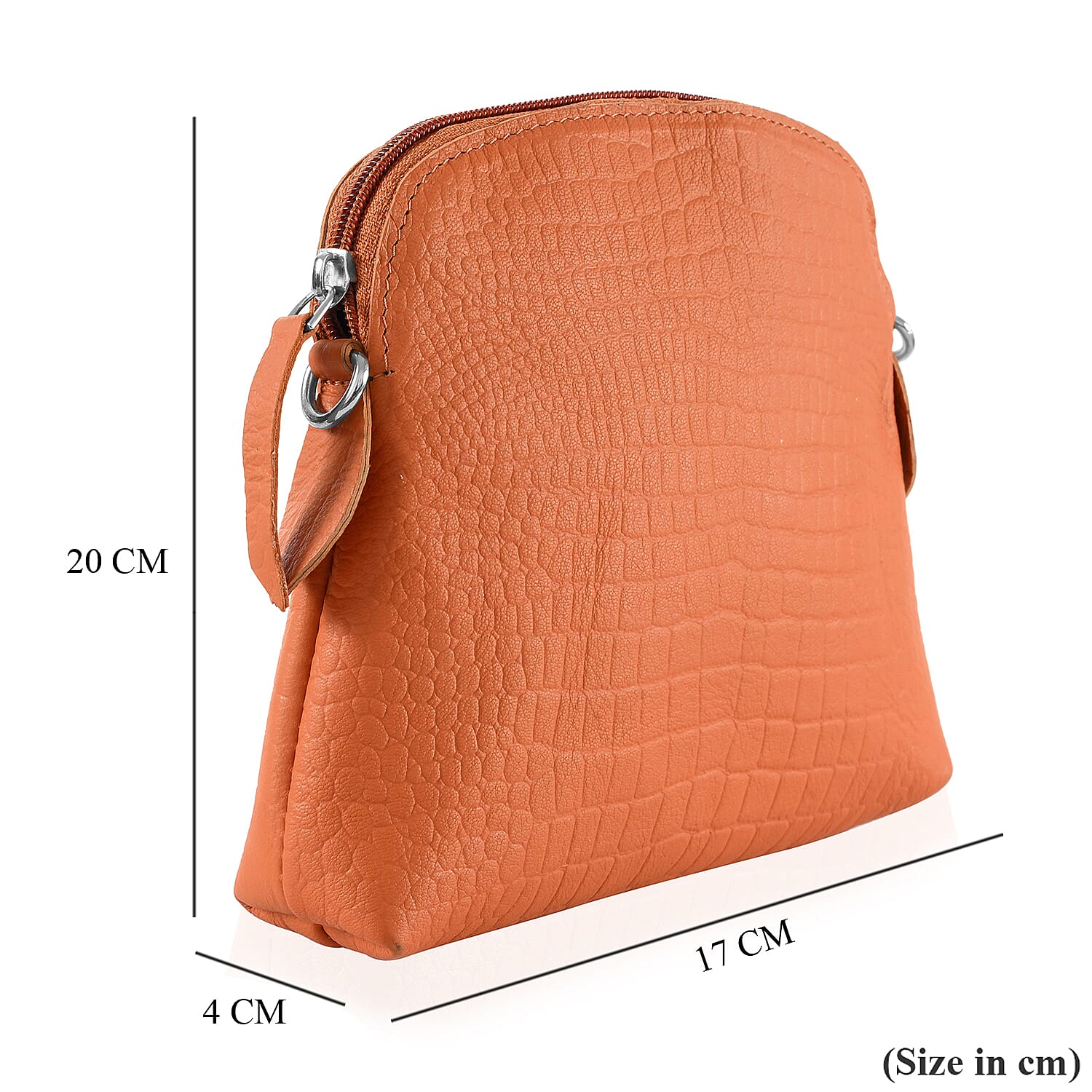 Genuine Leather Croc Embossed Crossbody Bag - Tan