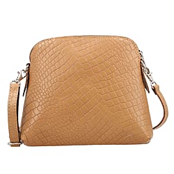 Genuine Leather Croc Embossed Crossbody Bag  - Navy Blue