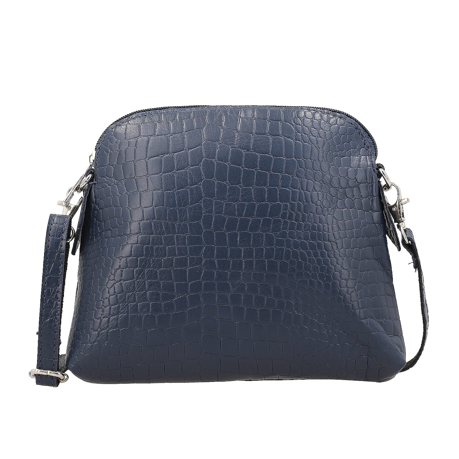 Genuine Leather Croc Embossed Crossbody Bag  - Navy Blue