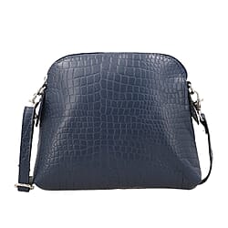Genuine Leather Croc Embossed Crossbody Bag  - Navy Blue