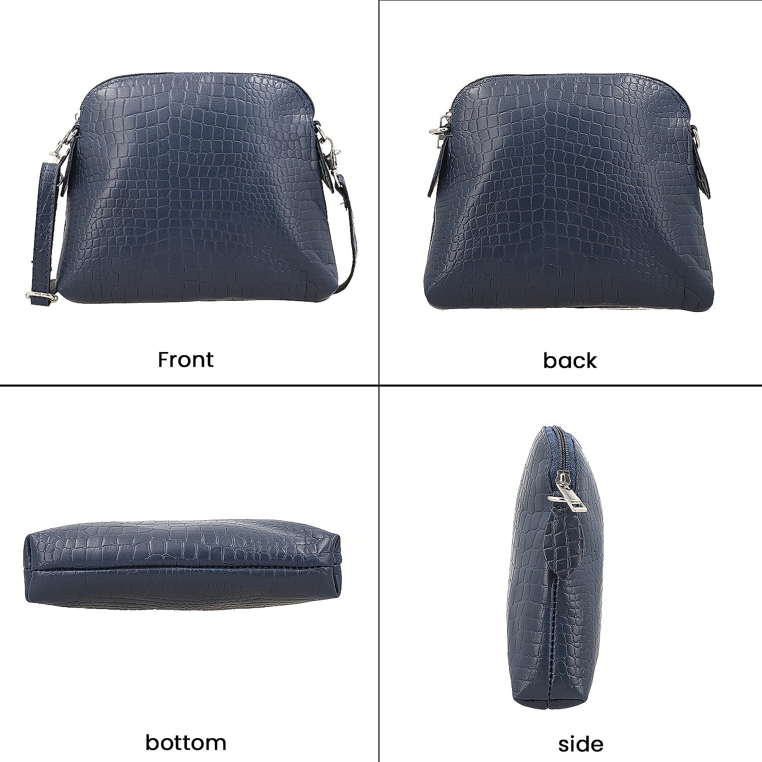 Genuine Leather Croc Embossed Crossbody Bag  - Navy Blue