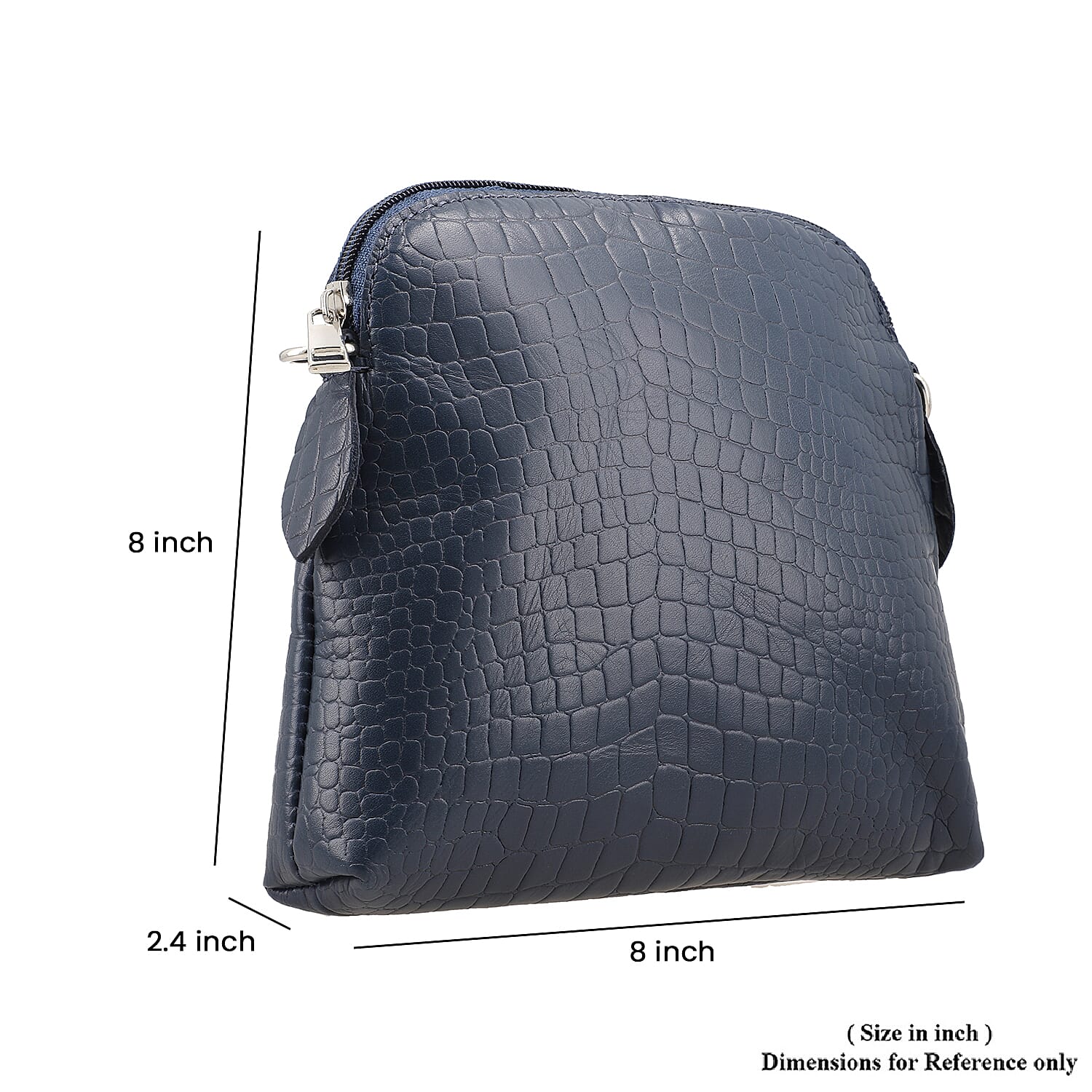 Genuine Leather Croc Embossed Crossbody Bag  - Navy Blue