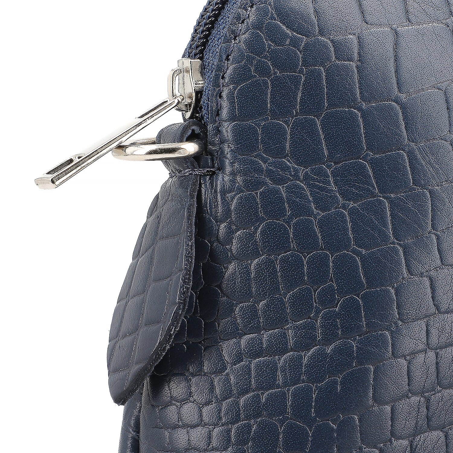 Genuine Leather Croc Embossed Crossbody Bag  - Navy Blue