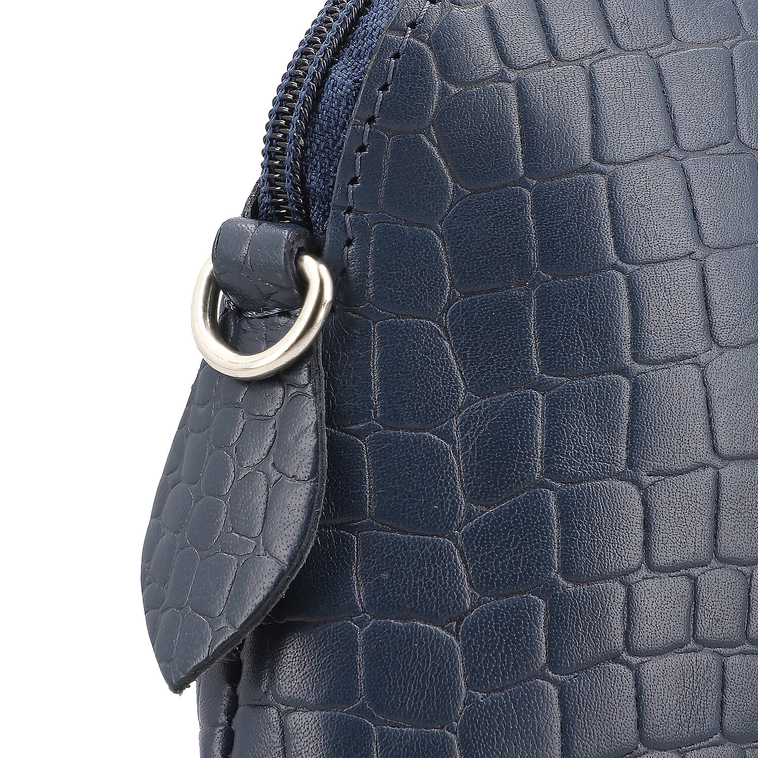 Genuine Leather Croc Embossed Crossbody Bag  - Navy Blue
