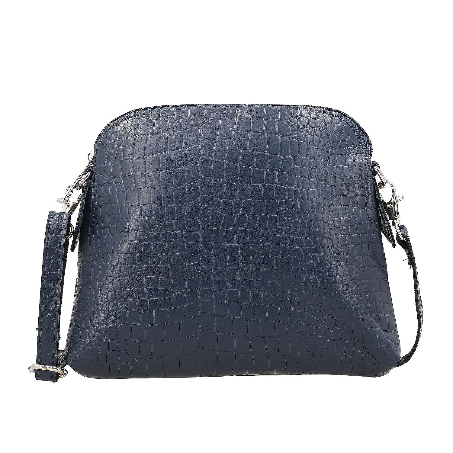 Genuine Leather Croc Embossed Crossbody Bag  - Navy Blue