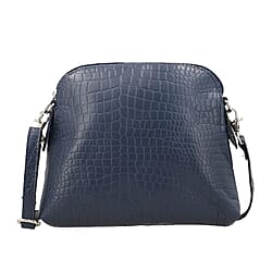 Genuine Leather Croc Embossed Crossbody Bag  - Navy Blue