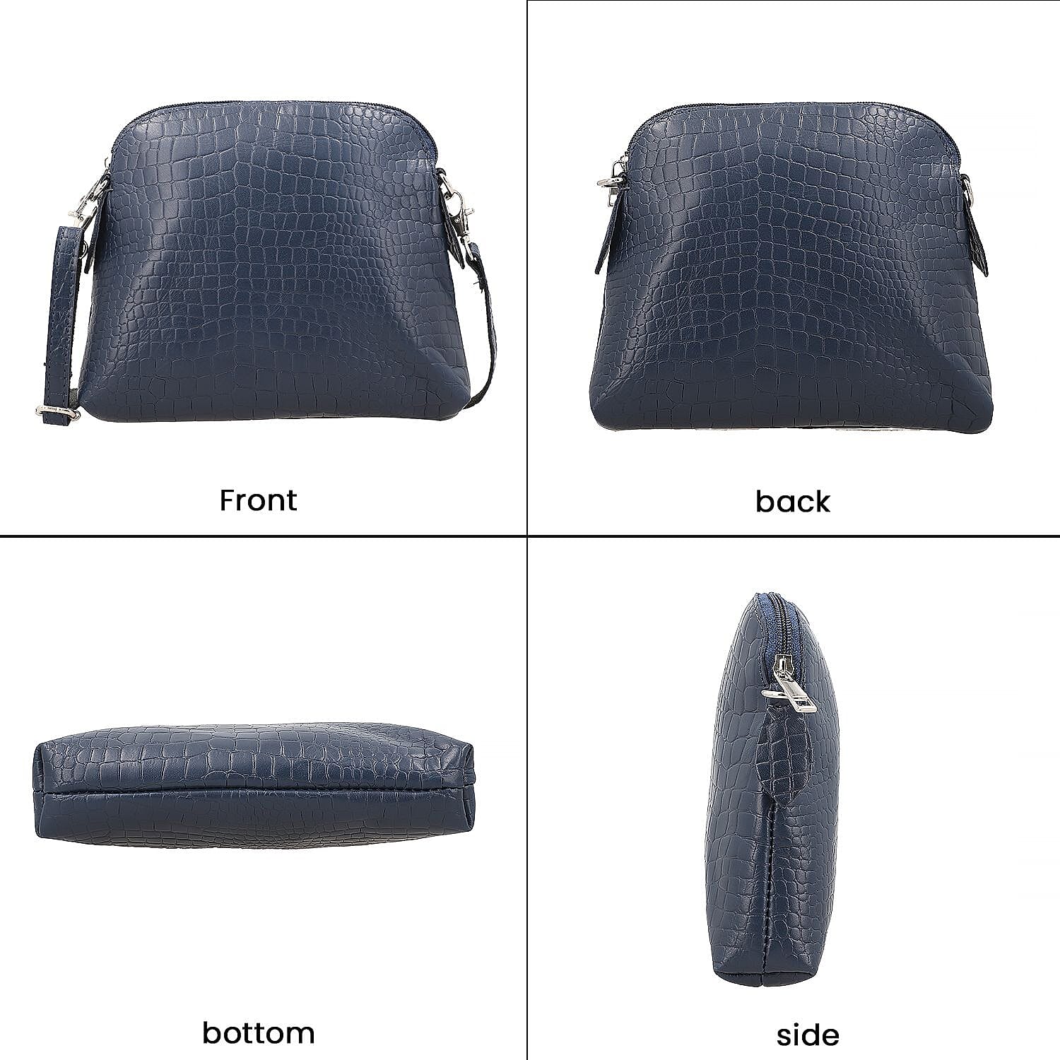 Genuine Leather Croc Embossed Crossbody Bag  - Navy Blue