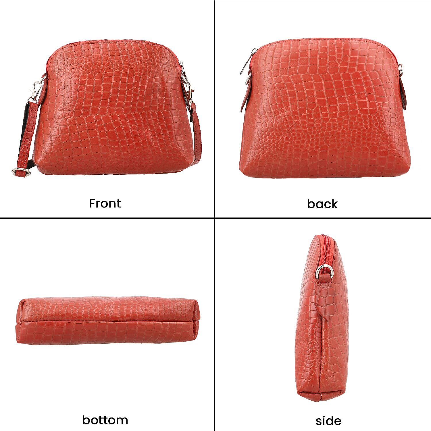 Genuine Leather Croc Embossed Crossbody Bag  - Red