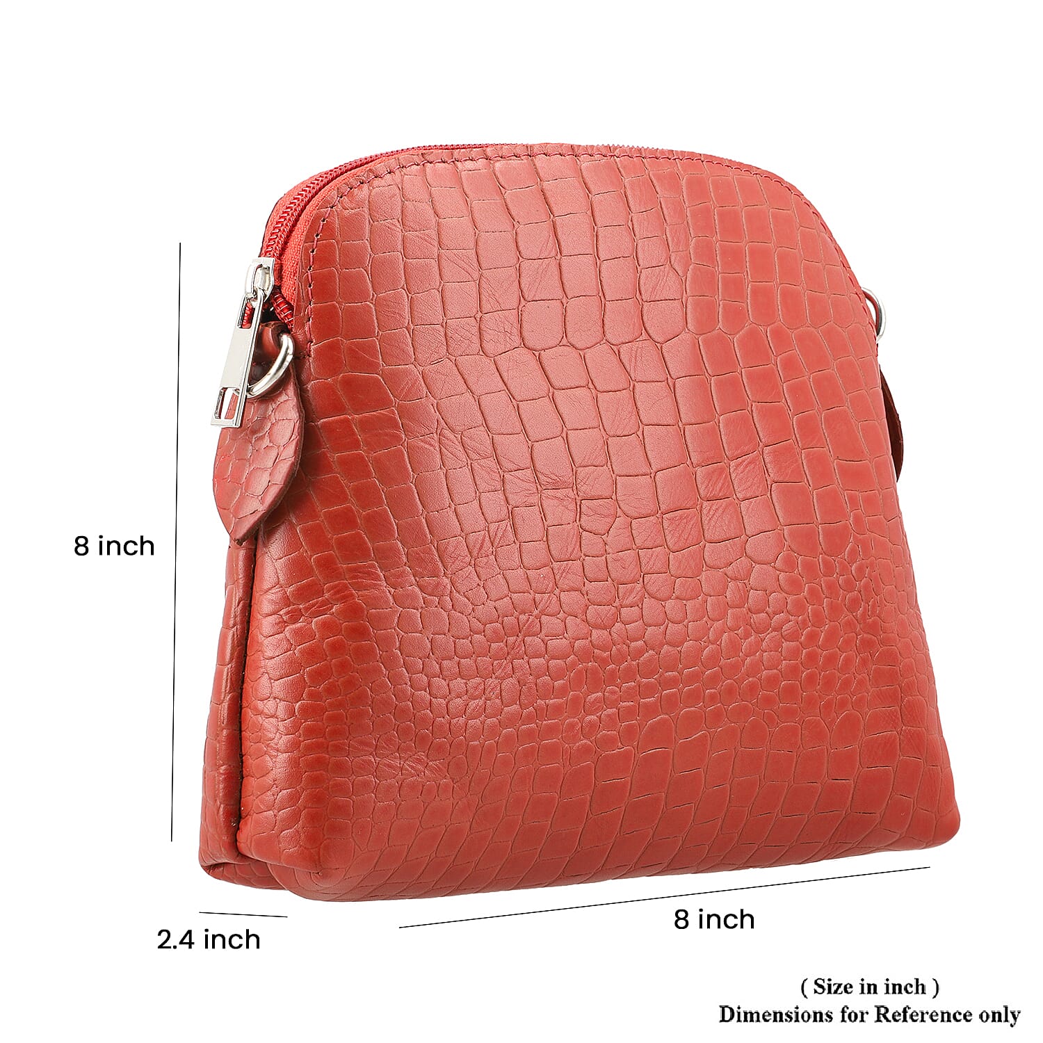 Genuine Leather Croc Embossed Crossbody Bag  - Red