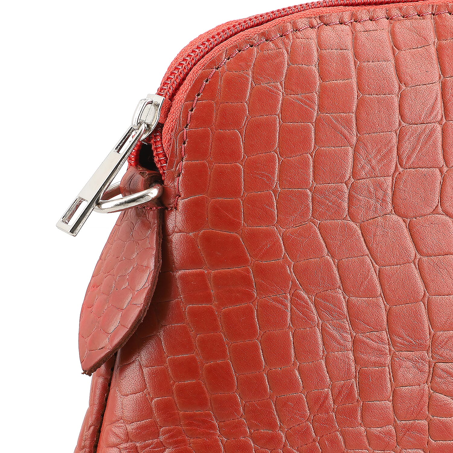 Genuine Leather Croc Embossed Crossbody Bag  - Red