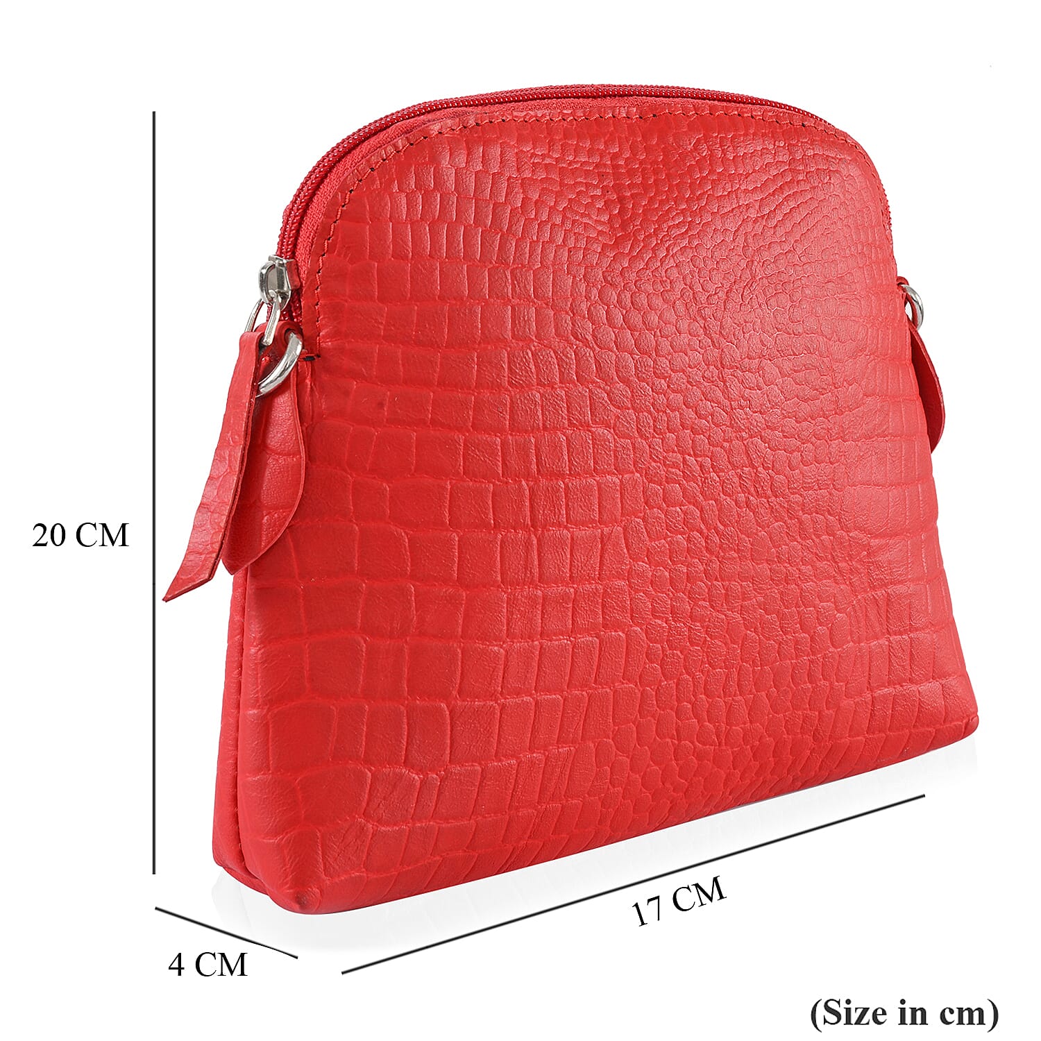 Genuine Leather Croc Embossed Crossbody Bag  - Red