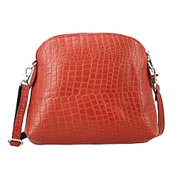 Genuine Leather Croc Embossed Crossbody Bag  - Navy Blue