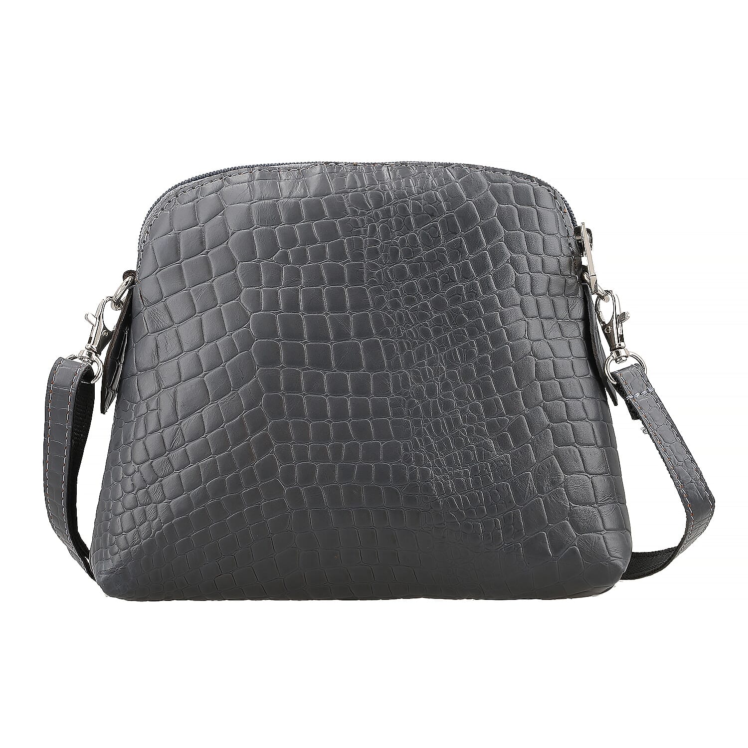 Genuine Leather Croc Embossed Crossbody Bag  - Grey