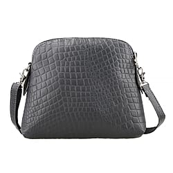 Genuine Leather Croc Embossed Crossbody Bag  - Navy Blue