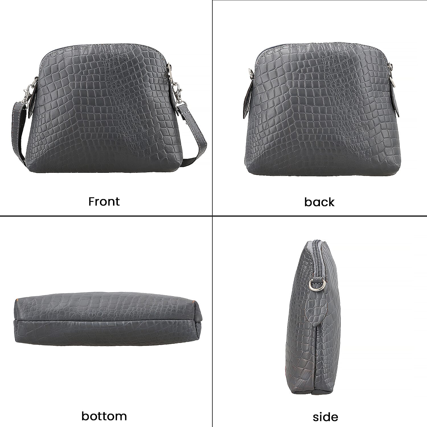 Genuine Leather Croc Embossed Crossbody Bag  - Grey