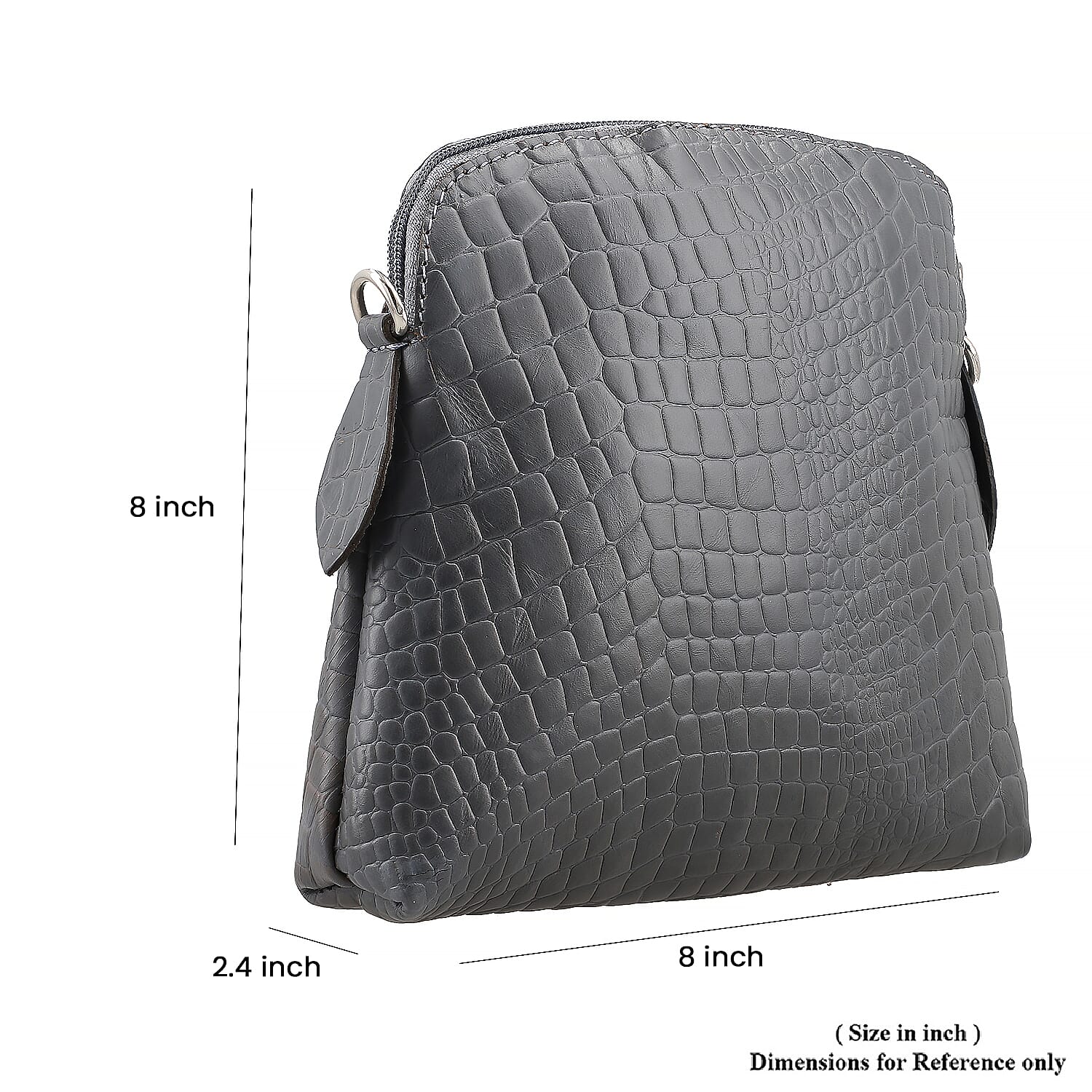 Genuine Leather Croc Embossed Crossbody Bag  - Grey