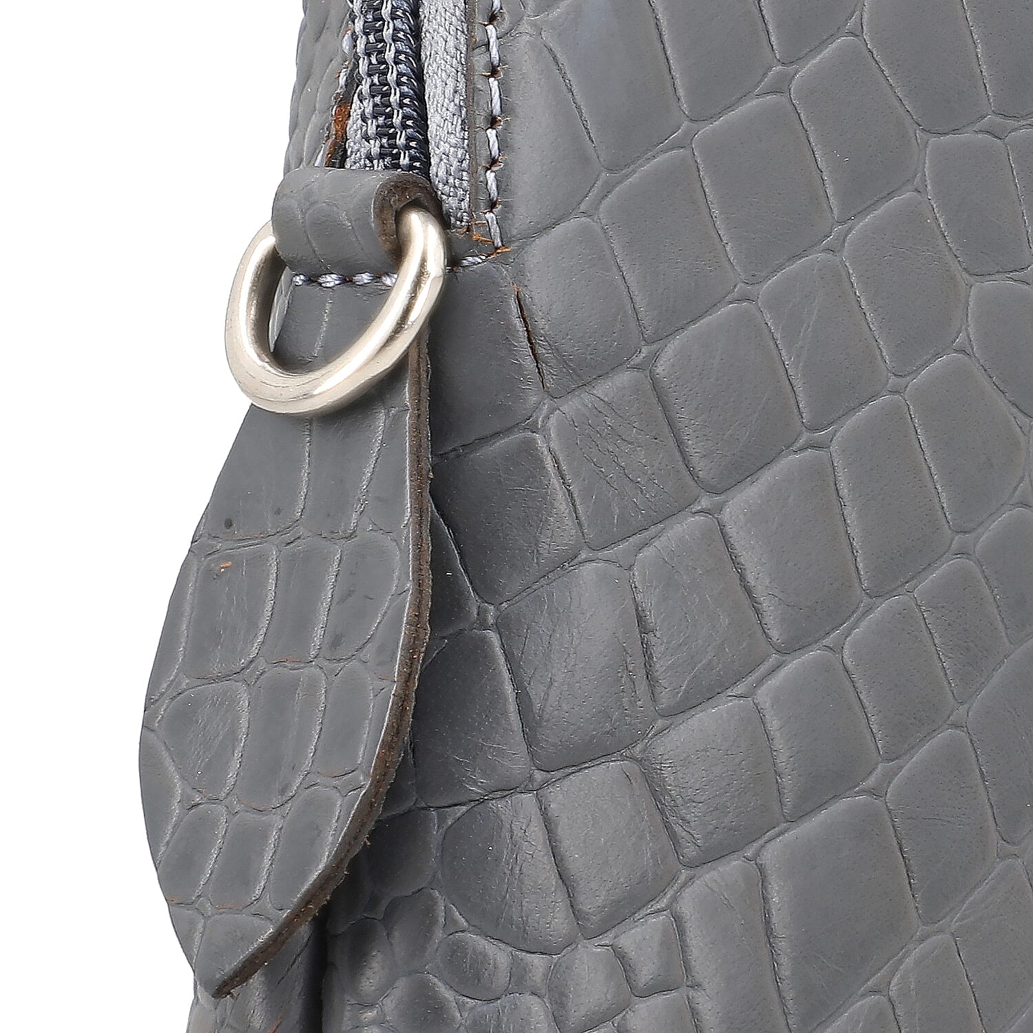 Genuine Leather Croc Embossed Crossbody Bag  - Grey