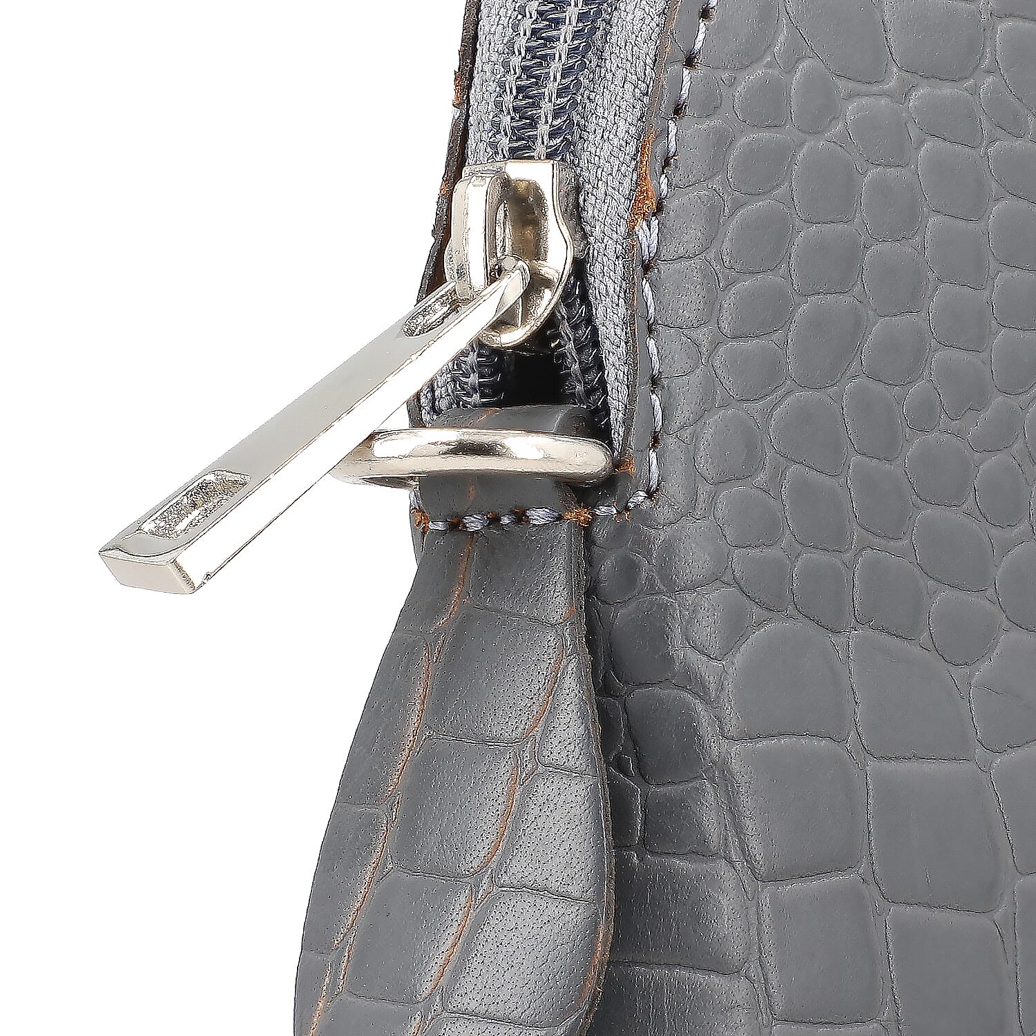 Genuine Leather Croc Embossed Crossbody Bag  - Grey