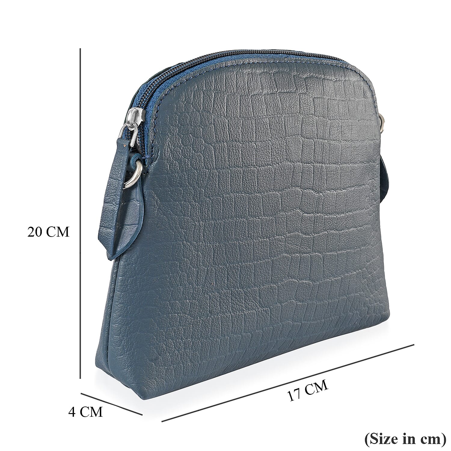 Genuine Leather Croc Embossed Crossbody Bag  - Grey