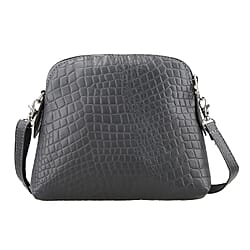 Genuine Leather Croc Embossed Crossbody Bag  - Navy Blue
