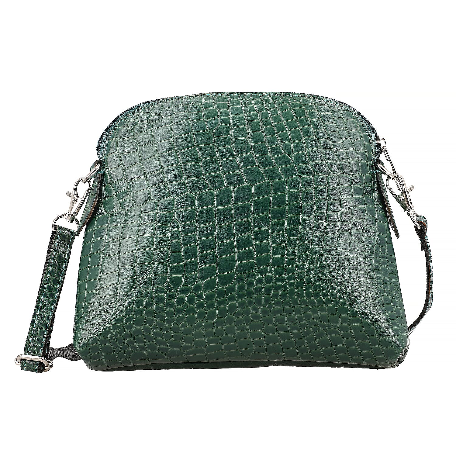 Genuine Leather Croc Embossed Crossbody Bag - Green