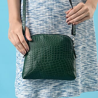 https://tjcuk.sirv.com/Products/76/1/7617856/Genuine-Leather-Croc-Embossed-Crossbody-Bag-Green_7617856_2.jpg?w=342&h=342