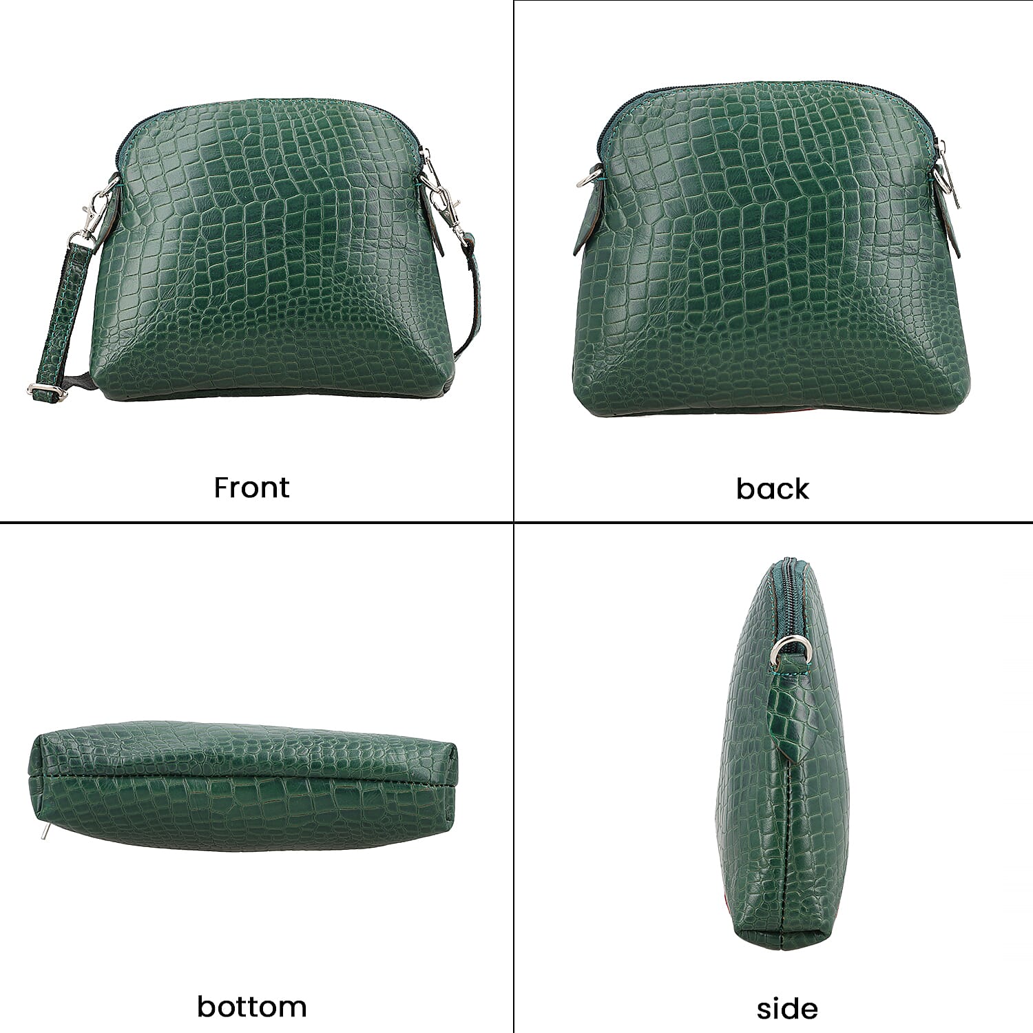 Genuine Leather Croc Embossed Crossbody Bag - Green