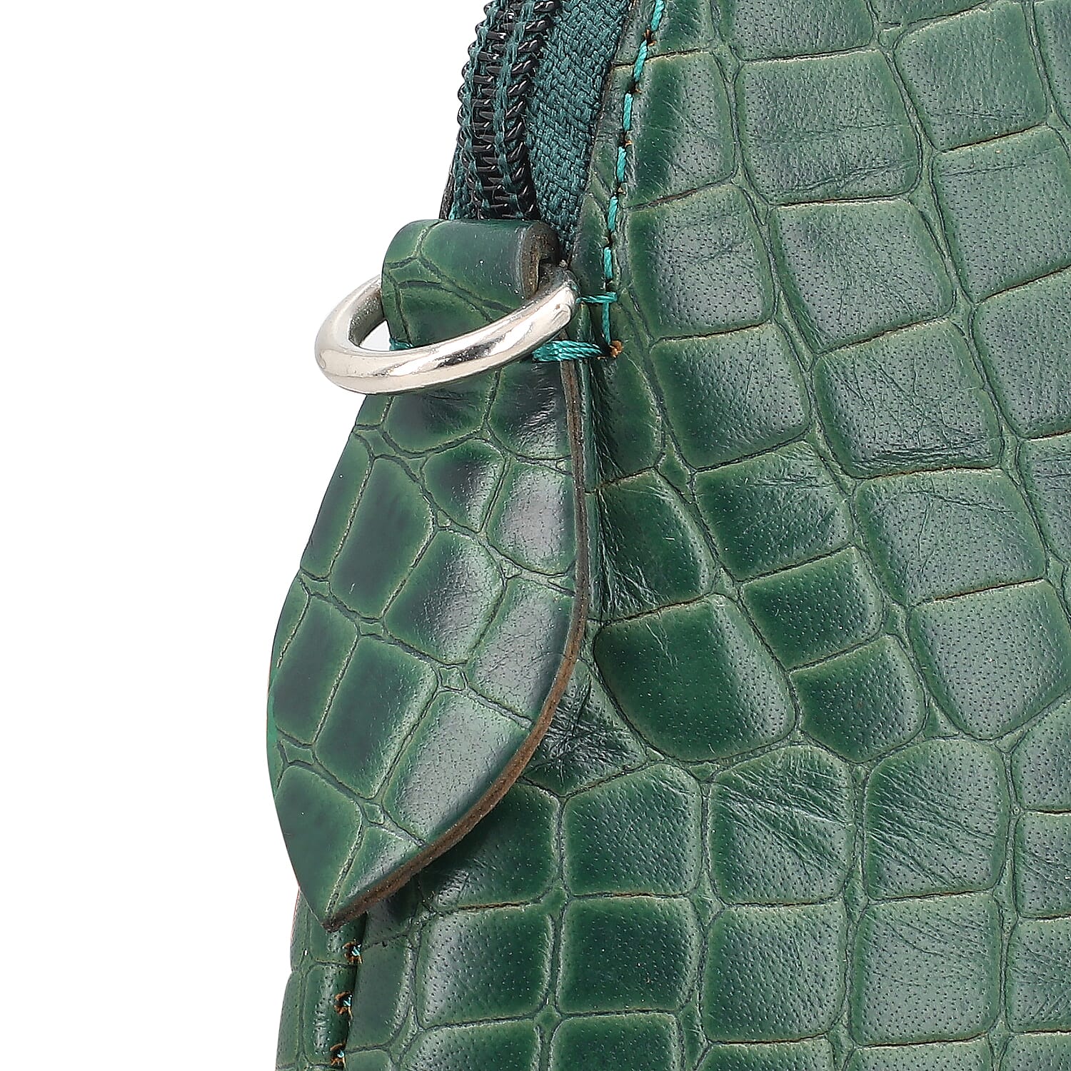 Genuine Leather Croc Embossed Crossbody Bag - Green