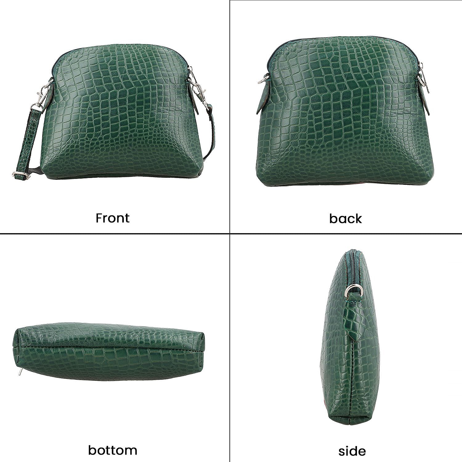 Genuine Leather Croc Embossed Crossbody Bag - Green
