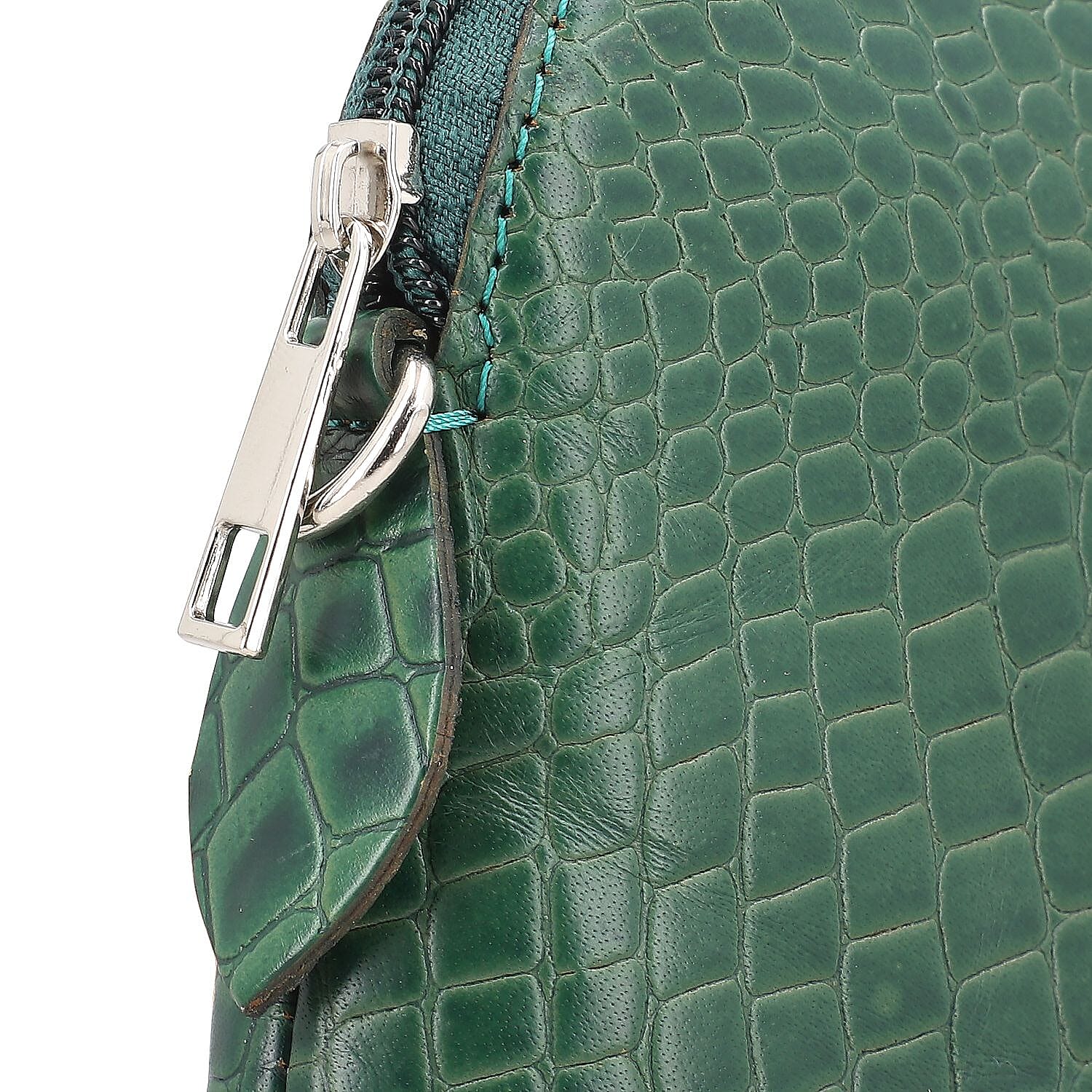 Genuine Leather Croc Embossed Crossbody Bag - Green