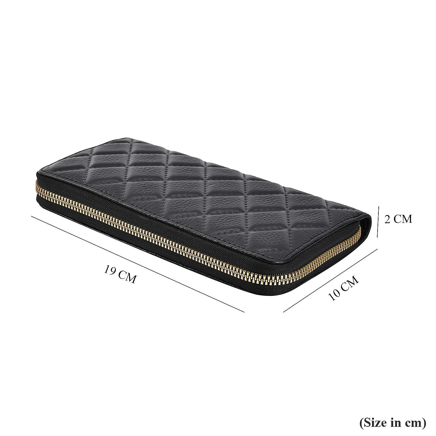 Genuine Leather Wallet with Embossed Rhombus Pattern & RFID Blocking - Black