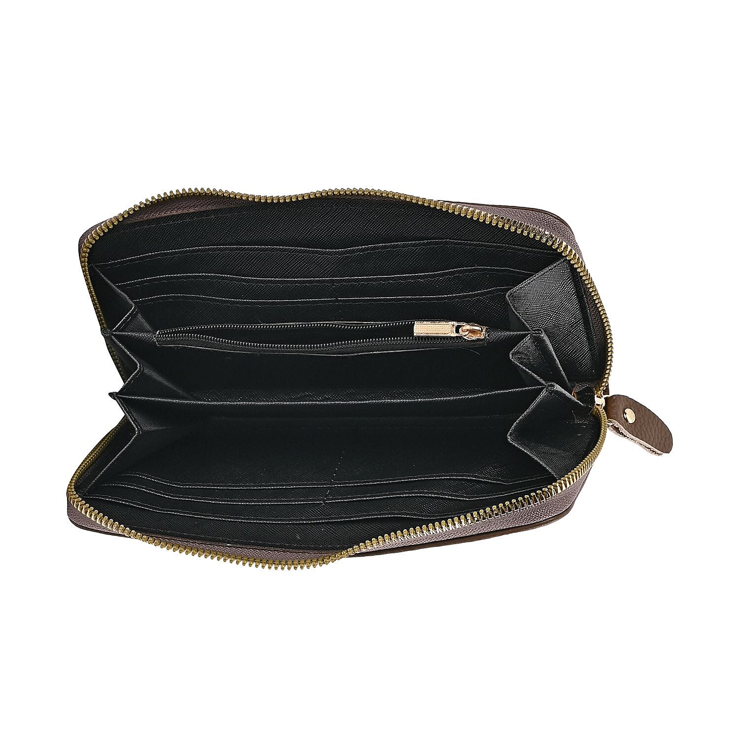 Genuine Leather Wallet with Embossed Rhombus Pattern - RFID Blocking - Brown