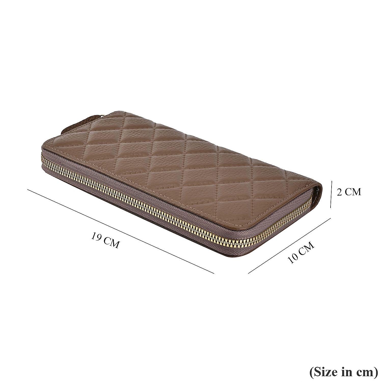 Genuine Leather Wallet with Embossed Rhombus Pattern - RFID Blocking - Brown