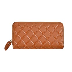 Genuine Leather Wallet with Embossed Rhombus Pattern & RFID Blocking - Black