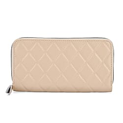 Genuine Leather Wallet with Embossed Rhombus Pattern & RFID Blocking - Black