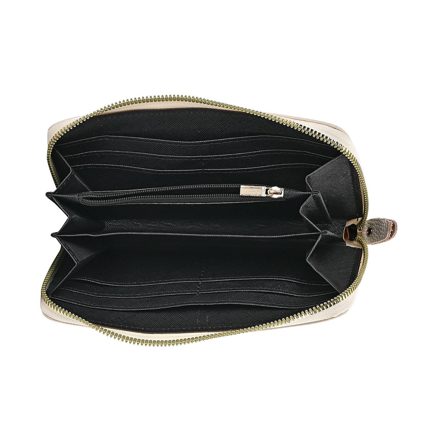 Genuine Leather Wallet with Embossed Rhombus Pattern & RFID Blocking - Cream