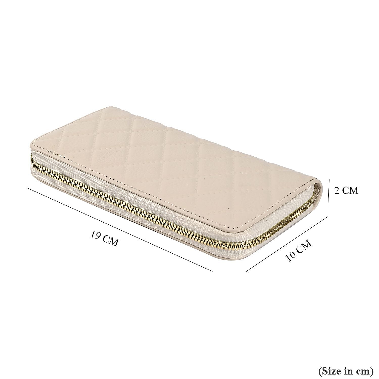 Genuine Leather Wallet with Embossed Rhombus Pattern & RFID Blocking - Cream
