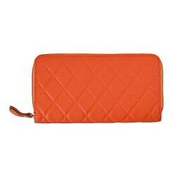 Genuine Leather Wallet with Embossed Rhombus Pattern & RFID Blocking - Black