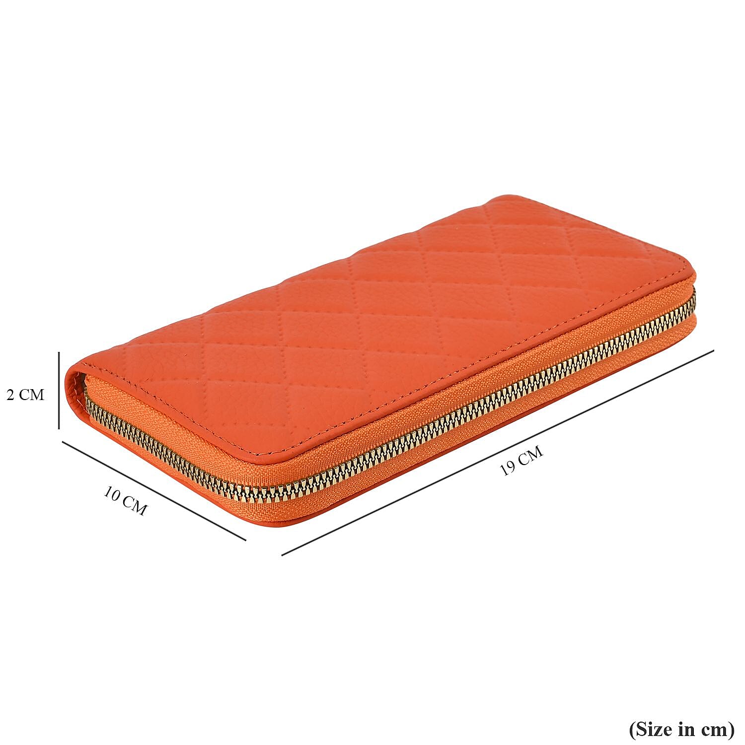 Genuine Leather Wallet with Embossed Rhombus Pattern - RFID Blocking - Orange