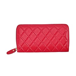 Genuine Leather Wallet with Embossed Rhombus Pattern & RFID Blocking - Black