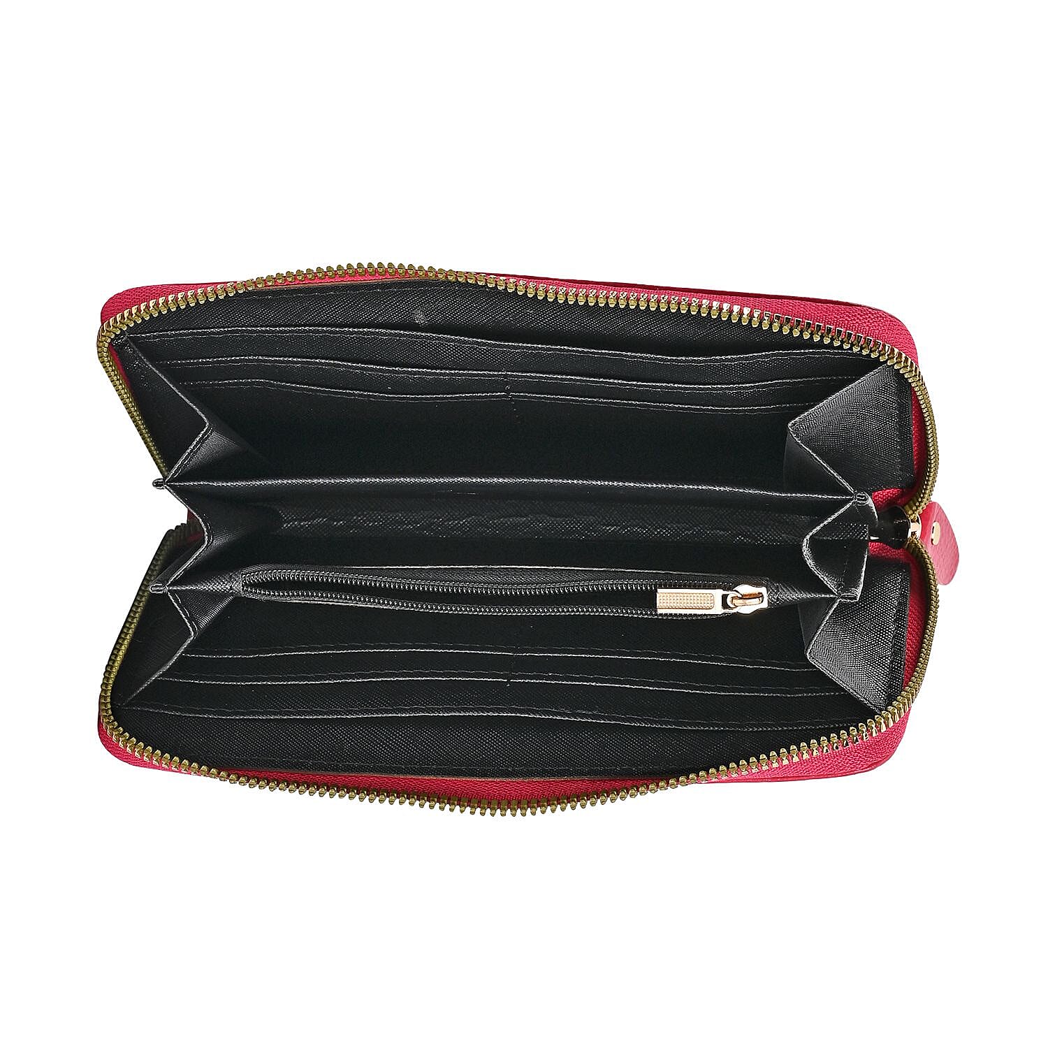 Genuine Leather Wallet with Embossed Rhombus Pattern & RFID Blocking - Pink