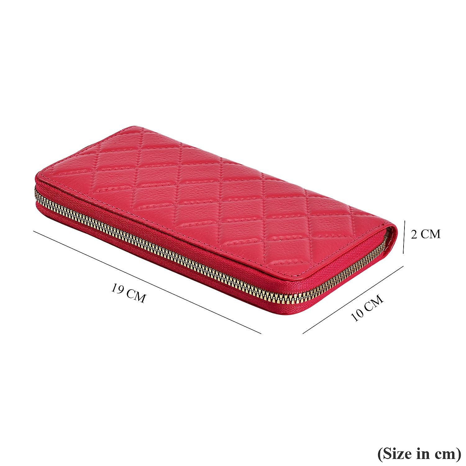 Genuine Leather Wallet with Embossed Rhombus Pattern & RFID Blocking - Pink