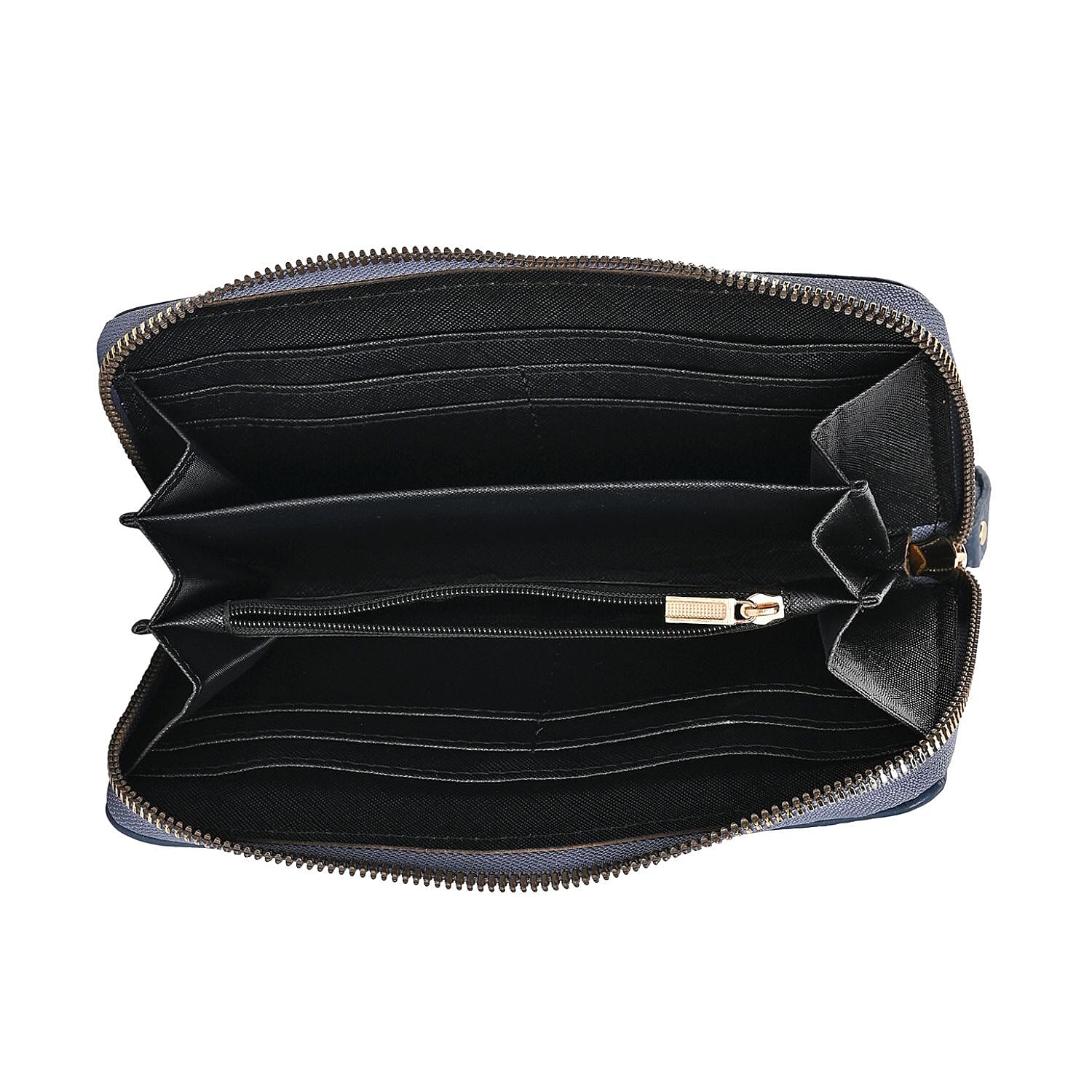 Genuine Leather Wallet with Embossed Rhombus Pattern & RFID Blocking - Blue