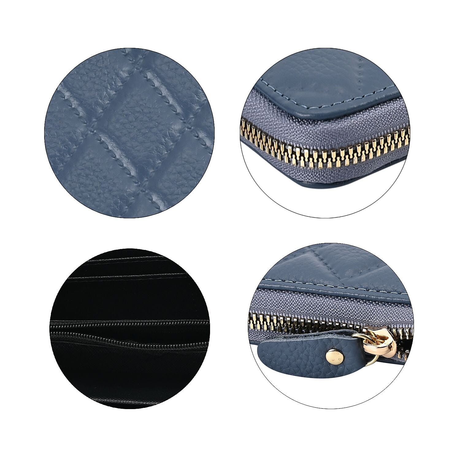 Genuine Leather Wallet with Embossed Rhombus Pattern & RFID Blocking - Blue