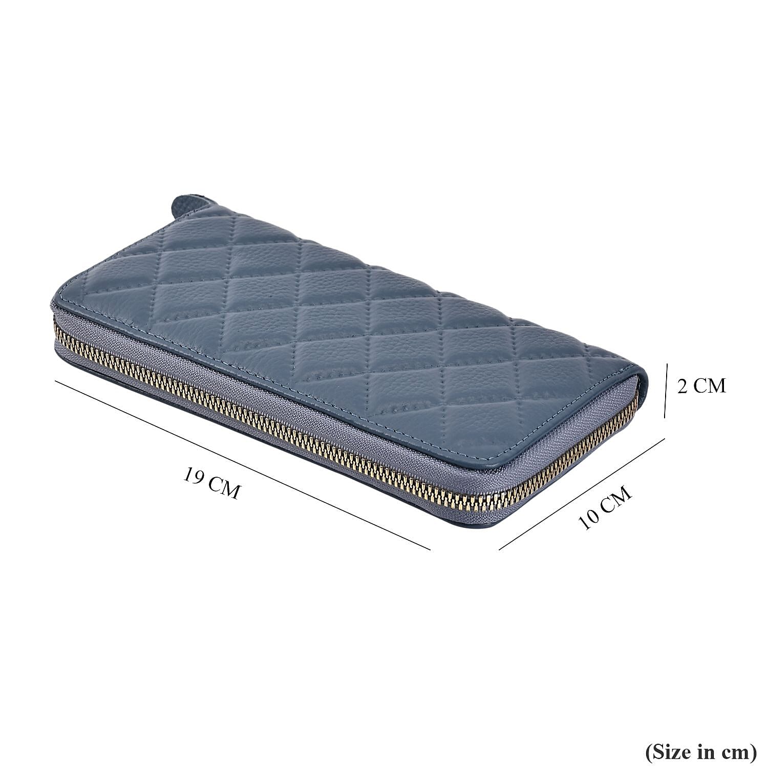 Genuine Leather Wallet with Embossed Rhombus Pattern & RFID Blocking - Blue