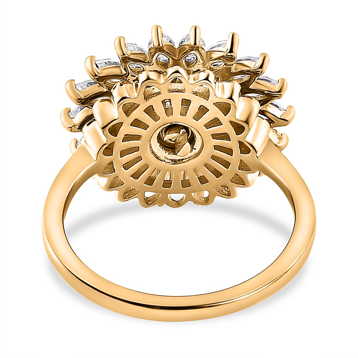 Moissanite Floral Ring in 18K Yellow Gold Vermeil Plated Sterling Silver 1.54 Ct. Moissanite Floral Ring in 18K Yellow Gold Vermeil Plated Sterling Silver 1.54 Ct.