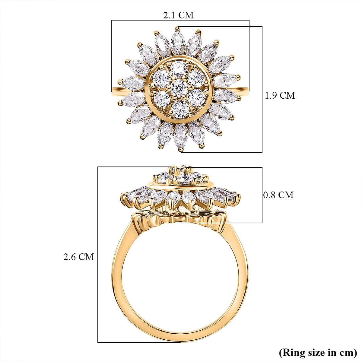 Moissanite Floral Ring in 18K Yellow Gold Vermeil Plated Sterling Silver 1.54 Ct. Moissanite Floral Ring in 18K Yellow Gold Vermeil Plated Sterling Silver 1.54 Ct.