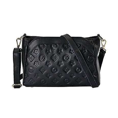 100% Genuine Leather Crossbody Bag With Shoulder Strap - Black