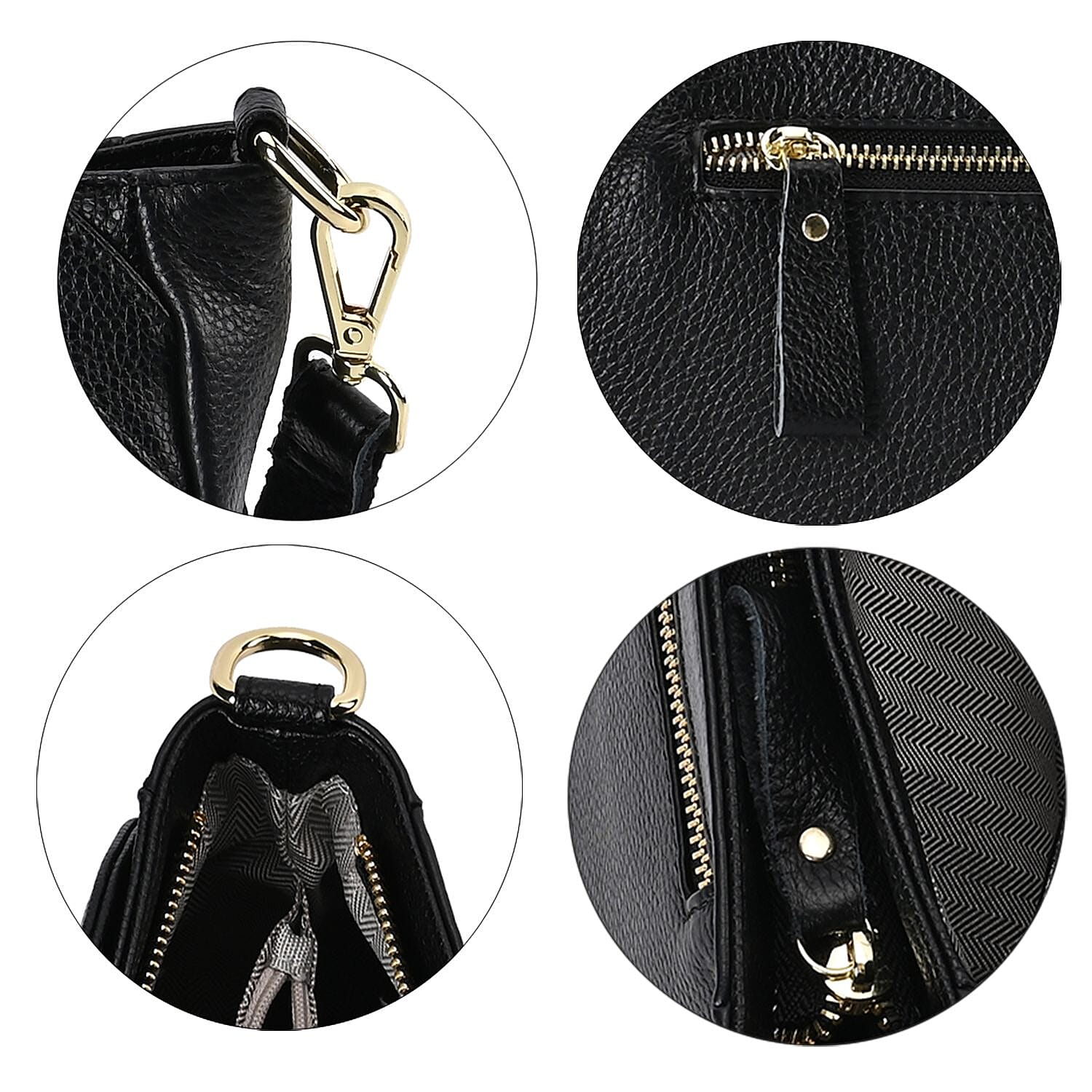 100% Genuine Leather Crossbody Bag With Shoulder Strap - Black